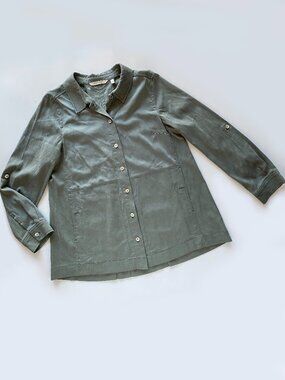Soft Surroundings Chambray Lyocel Shirt Size XS Green Button Up Top Pockets